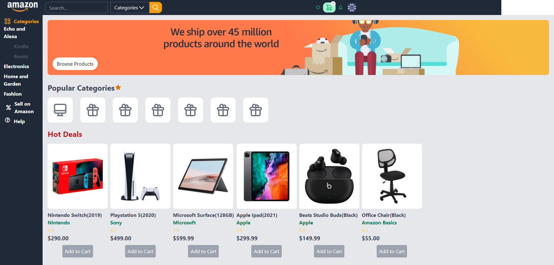 screenshot of cloned amazon.com website
